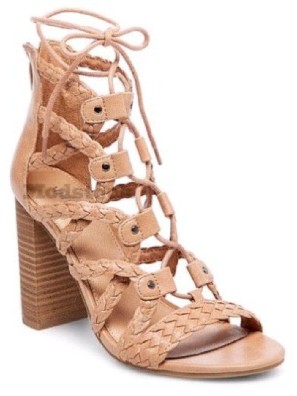 Merona Kolbi Braided Strap Ghillie Heeled Sandals Shoes Taupe Size 5.5 NWT